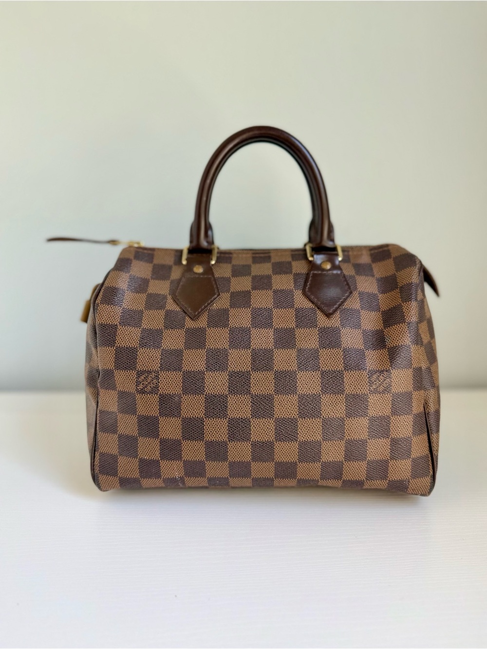 Authentic Louis Vuitton Speedy 30 satchel bag in the iconic Damier Ebene canvas